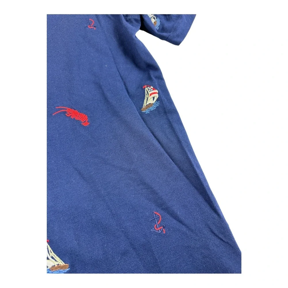 Polo Ralph Lauren Navy Knit Oxford Lobster Boats All Embroidered Polo Size S NWT